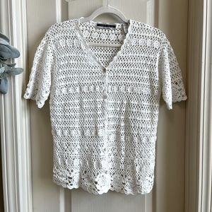 Amanda Smith White Crochet Vintage Cardigan with Mother of Pearl buttons